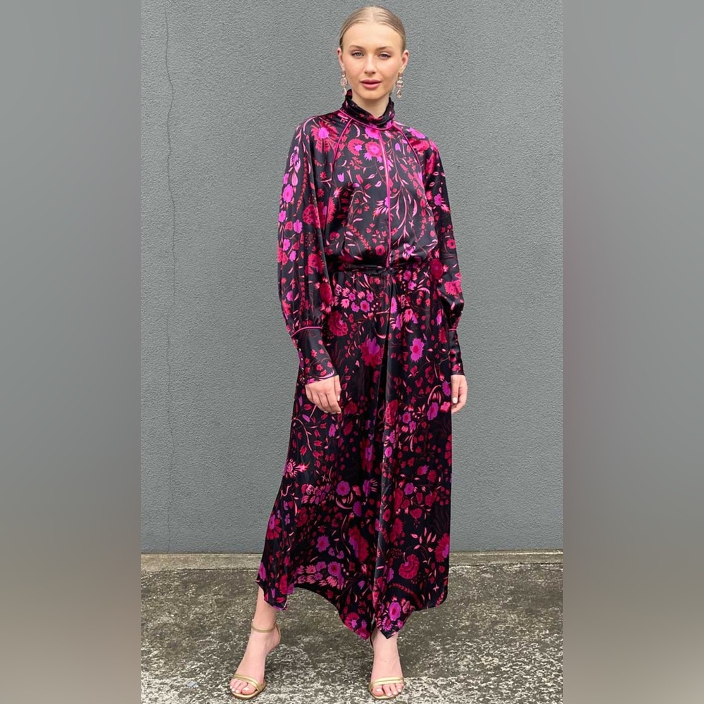 Sabina Musayev NEW ELODIA Long Sleeve Back Cut Out Black Floral Dress Sz S $865 - Picture 5 of 16